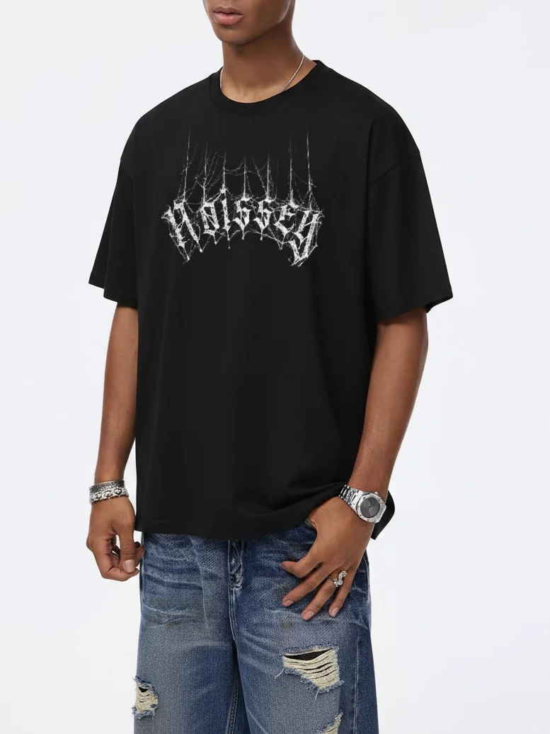NOISSEY "Dark Web" Geometric 3D Spiderweb Dual-Sided Graphic Oversized T-Shirt - Image 4