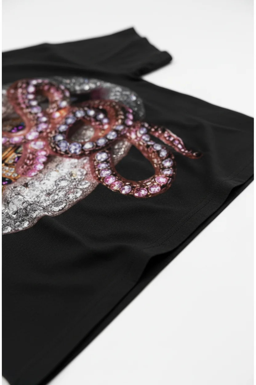 NOISSEY "Diamond Lips & Python" Grillz & Pink Rhinestone Snake Graphic Oversized Tee - Image 6