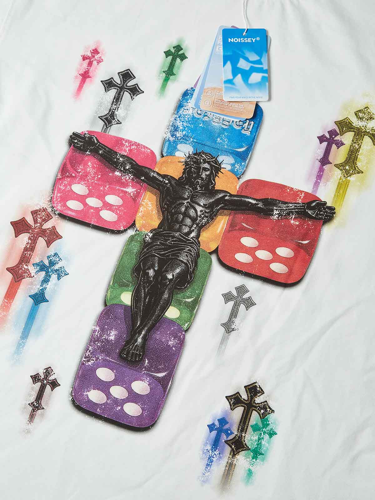 NOISSEY "DIVINE GAMBLE" RAINBOW DICE & JESUS ARTWORK T-SHIRT - Image 4