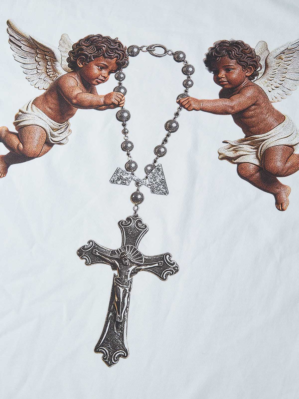 NOISSEY "Cherub Divine Faith" Vintage Angel Art Print Heavyweight T-Shirt - Pure White - Image 2