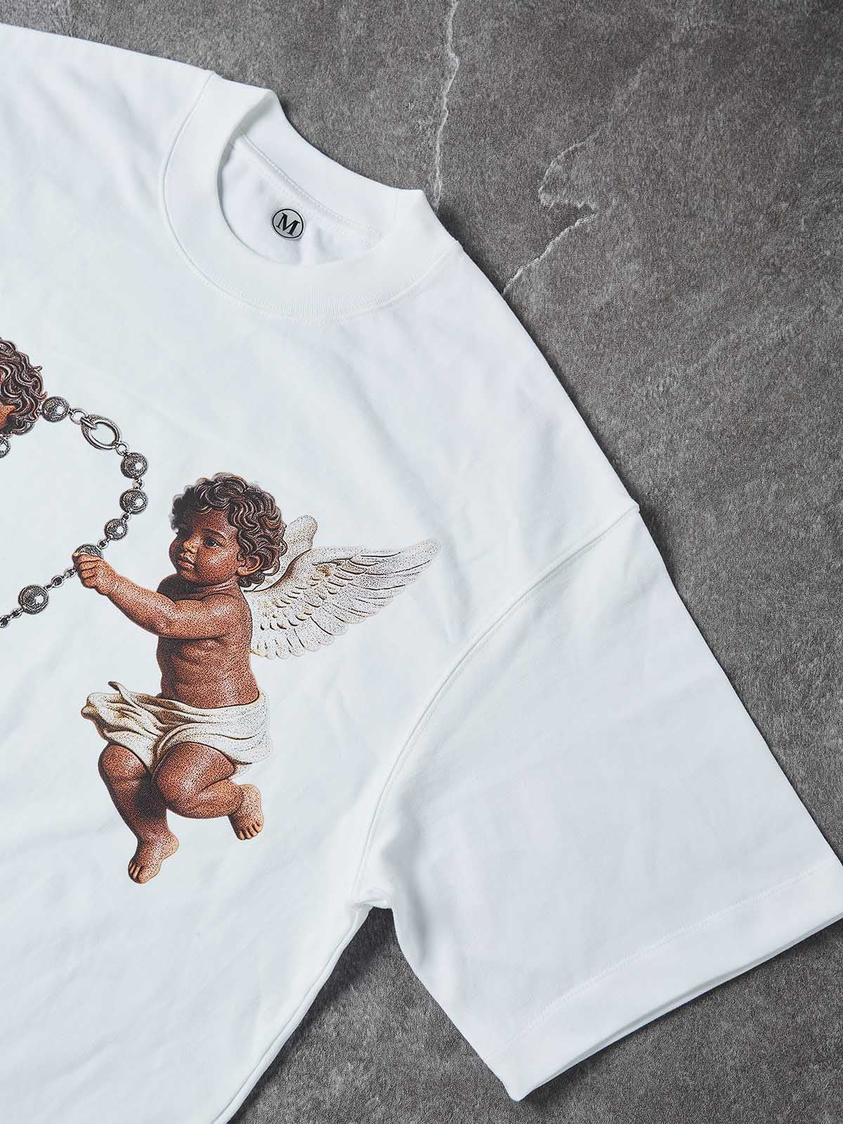 NOISSEY "Cherub Divine Faith" Vintage Angel Art Print Heavyweight T-Shirt - Pure White - Image 5