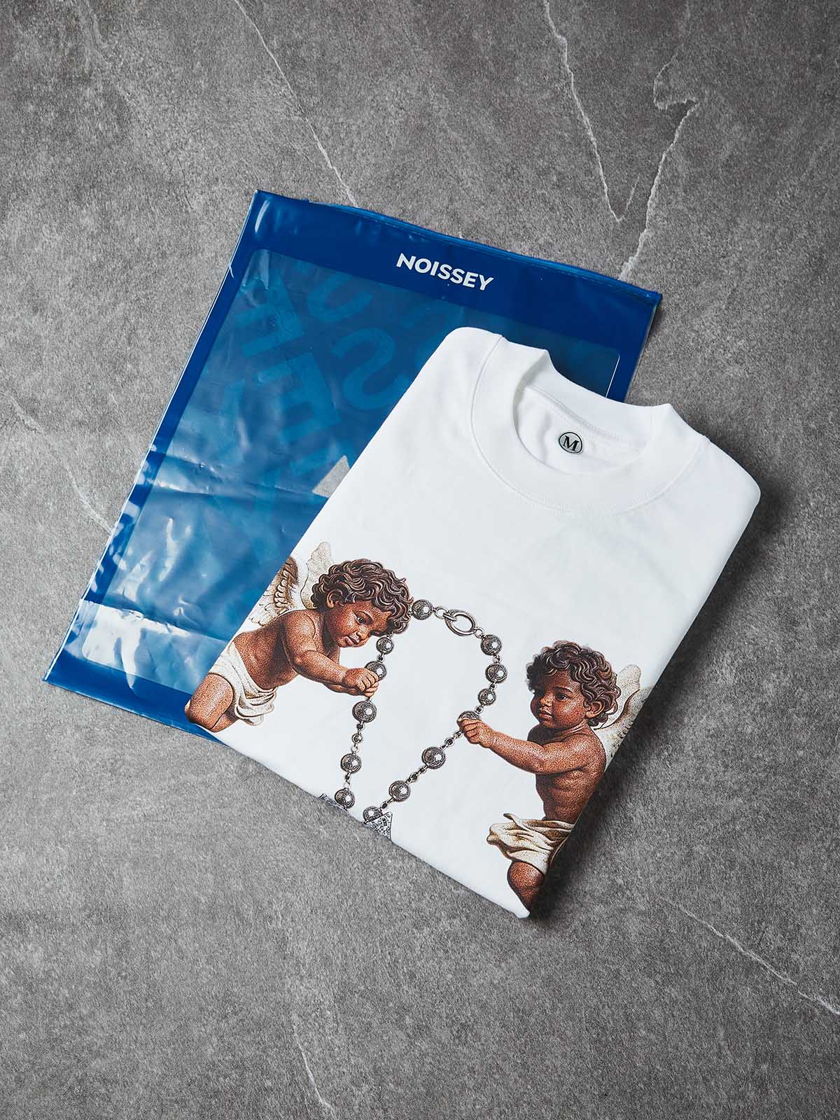 NOISSEY "Cherub Divine Faith" Vintage Angel Art Print Heavyweight T-Shirt - Pure White - Image 6