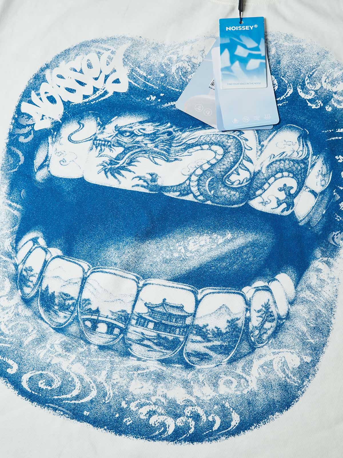 NOISSEY Dragon Grills Blue & White Porcelain Art Print T-Shirt - Porcelain White - Image 3