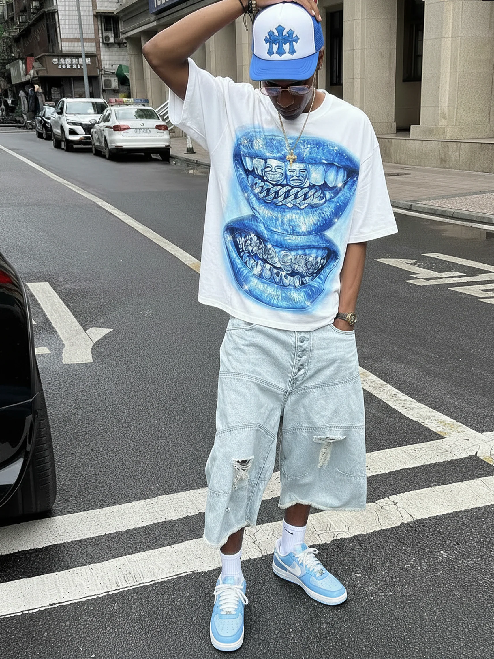NOISSEY "Drama Grillz Lips" Heavy Graphic Little Oversize T-Shirt - Pure White - Image 2