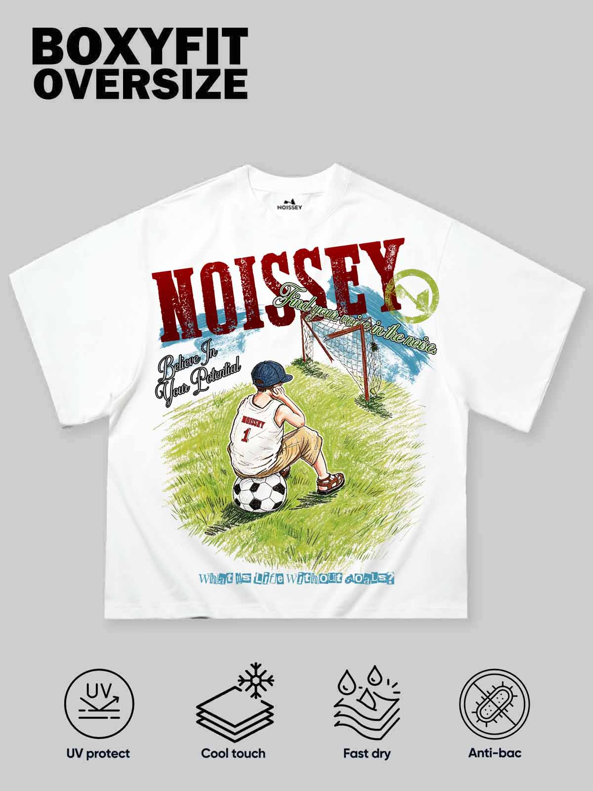 NOISSEY "Dream Chaser" Boy & Football Illustration Art Tee - Pure White - Image 2