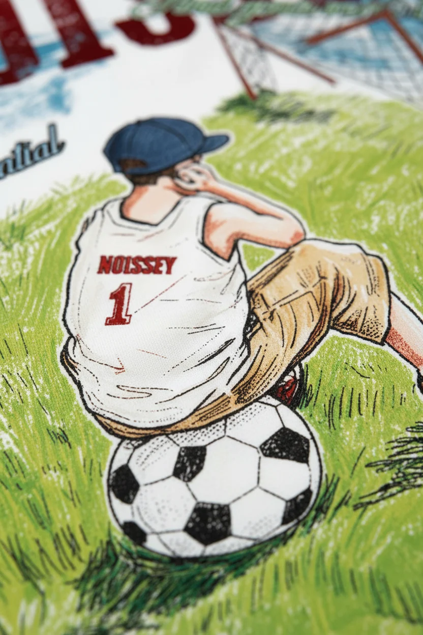 NOISSEY "Dream Chaser" Boy & Football Illustration Art Tee - Pure White - Image 5