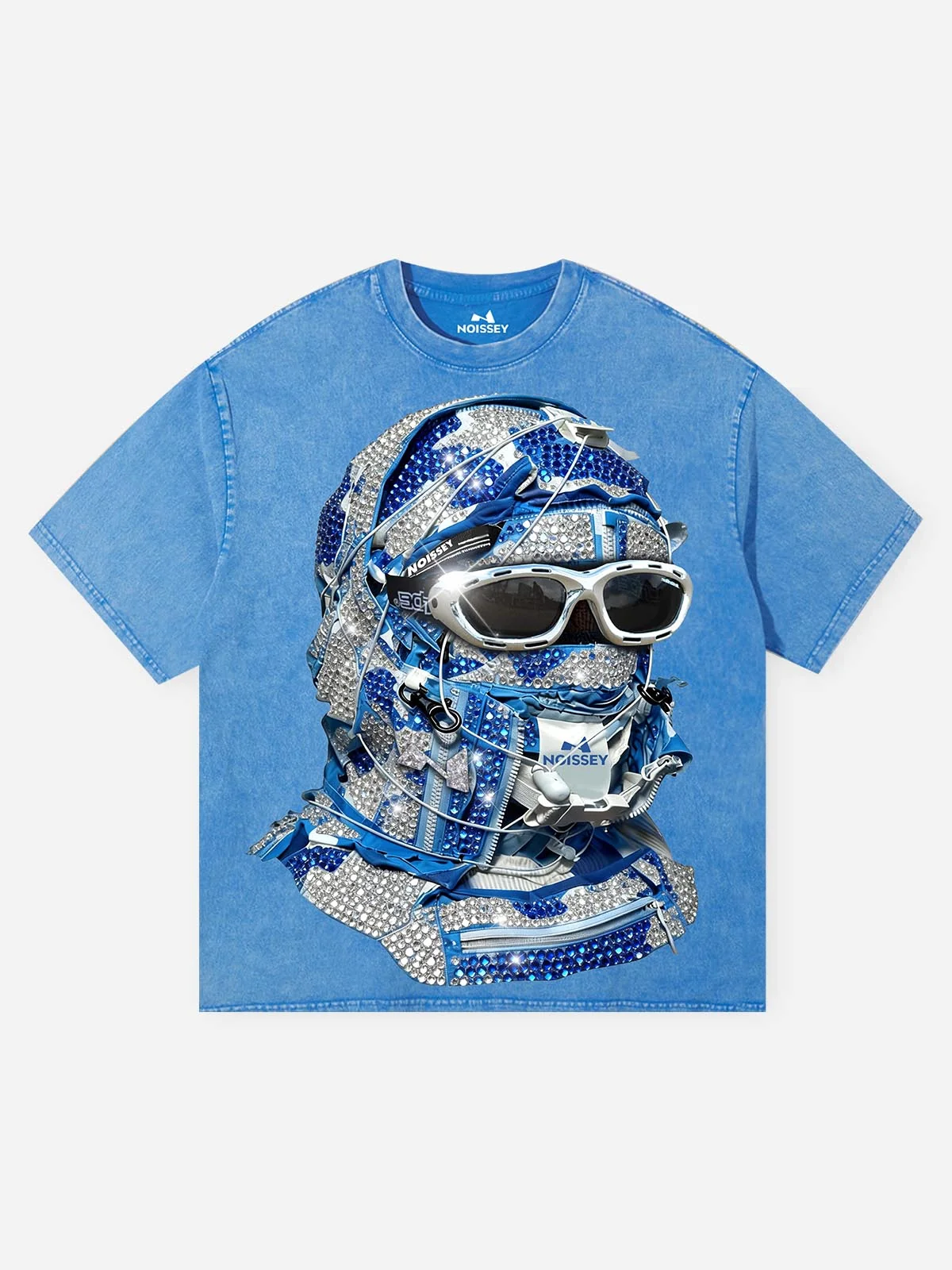 NOISSEY "Iced Out" Effect Balaclava Graphic Tee - Blue Wash