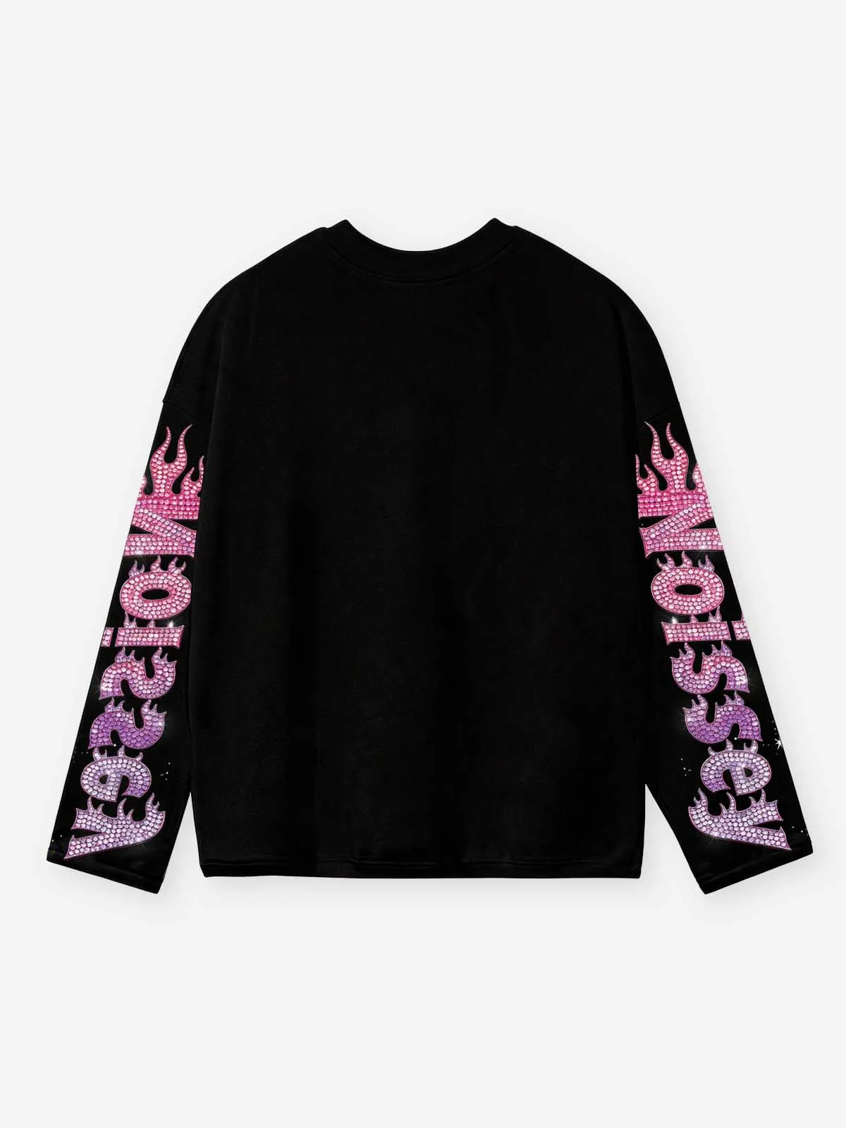 NOISSEY "Flame Kid" Pink-Purple Full-Rhinestone Long Sleeve - Heavyweight Black - Image 11