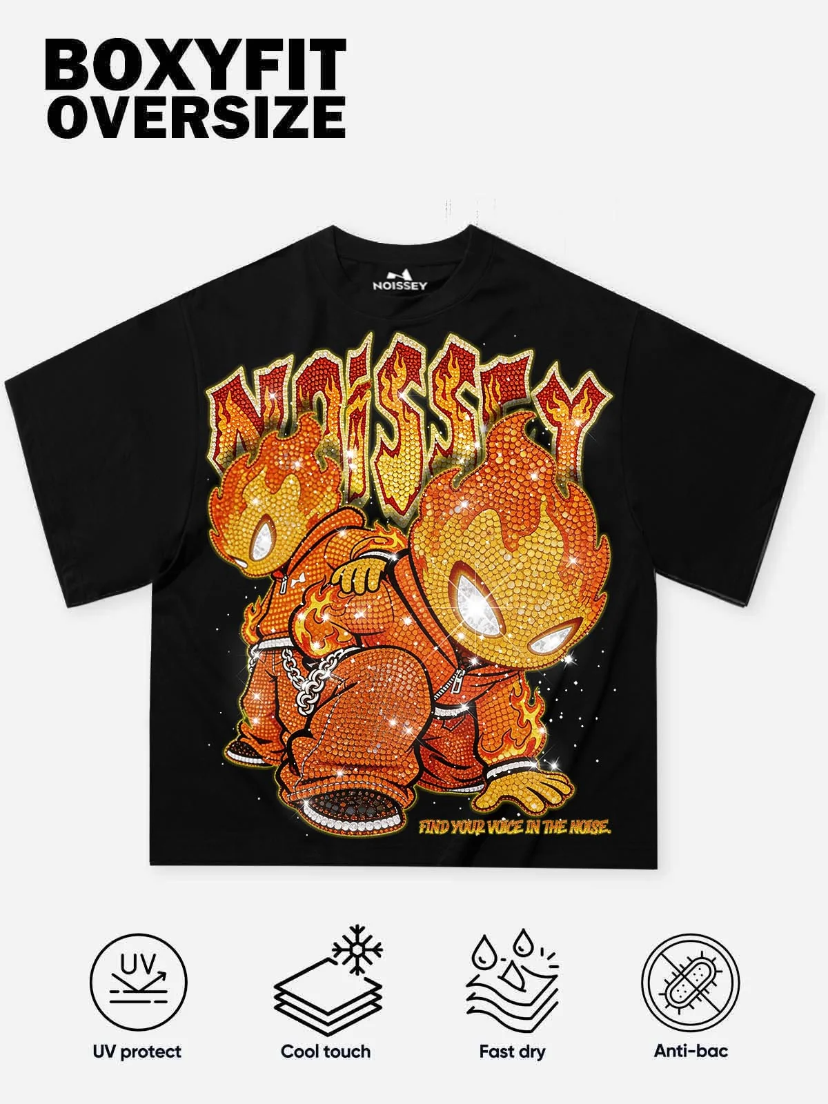 NOISSEY "FLAME TWINS" FULL-RHINESTONE OVERSIZED ART TEE - Image 5