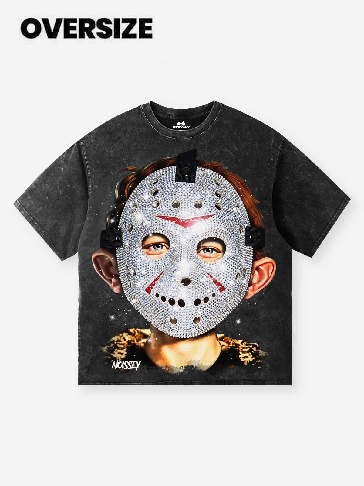 NOISSEY "Friday the 13th" Iced-Out Jason Graphic T-Shirt - Vintage Black - Image 9