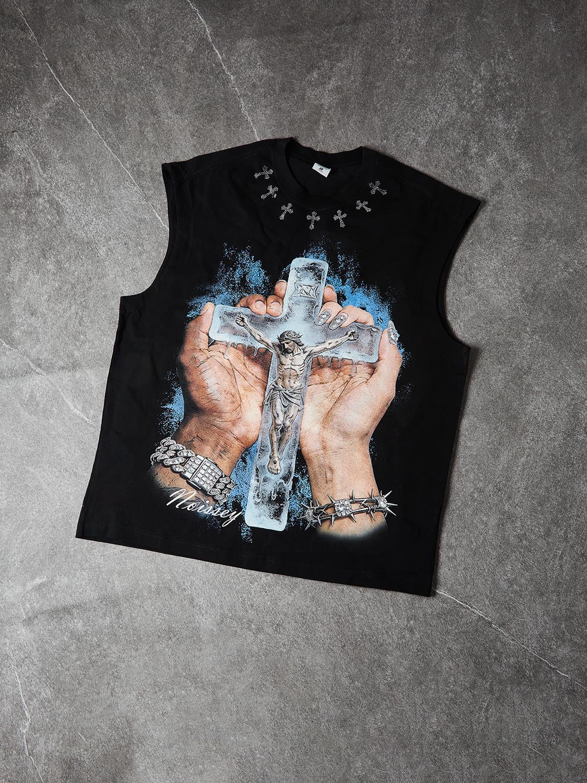 NOISSEY "FROZEN FAITH" ICED JESUS CRUCIFIX GRAPHIC TANK TOP - Image 4