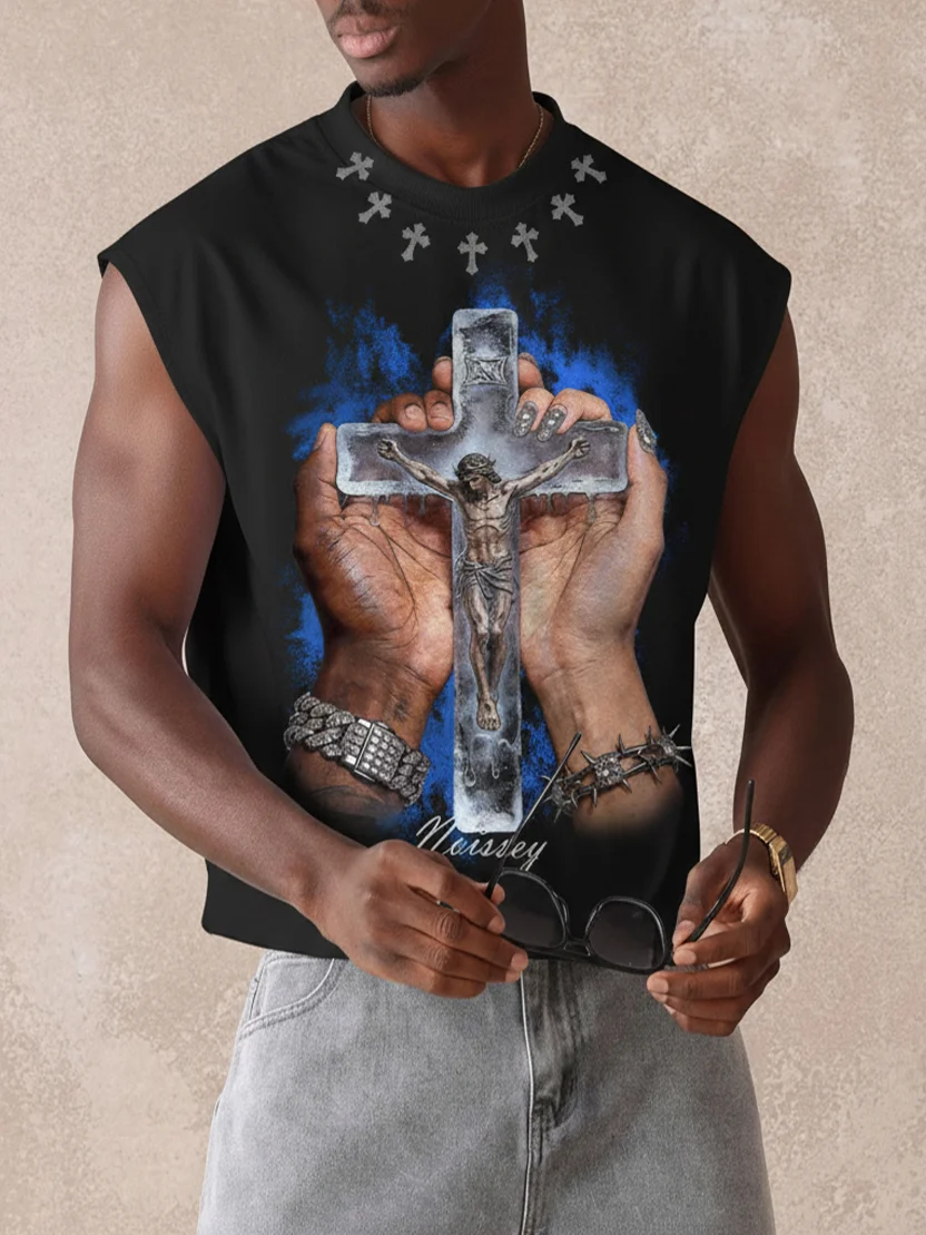 NOISSEY "FROZEN FAITH" ICED JESUS CRUCIFIX GRAPHIC TANK TOP - Image 5