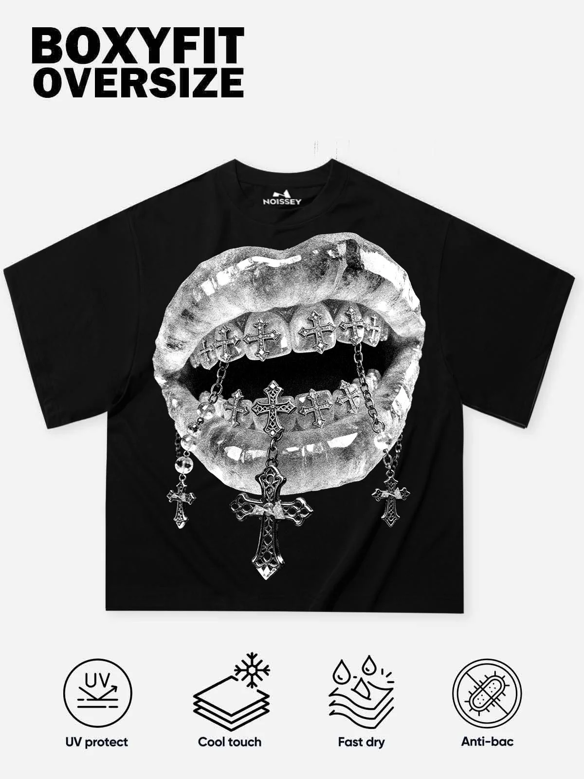 NOISSEY "FROZEN ICON" ICY CROSS & GRILLZ ARTWORK OVERSIZED TEE - Image 3