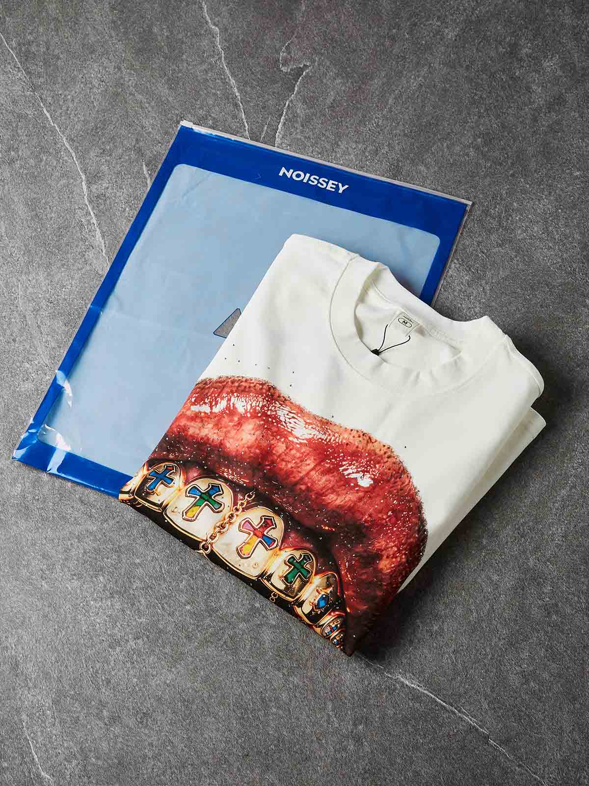 NOISSEY "Gemstone Grillz" White Sweatshirt - Rhinestone Graphic Pullover - Image 6