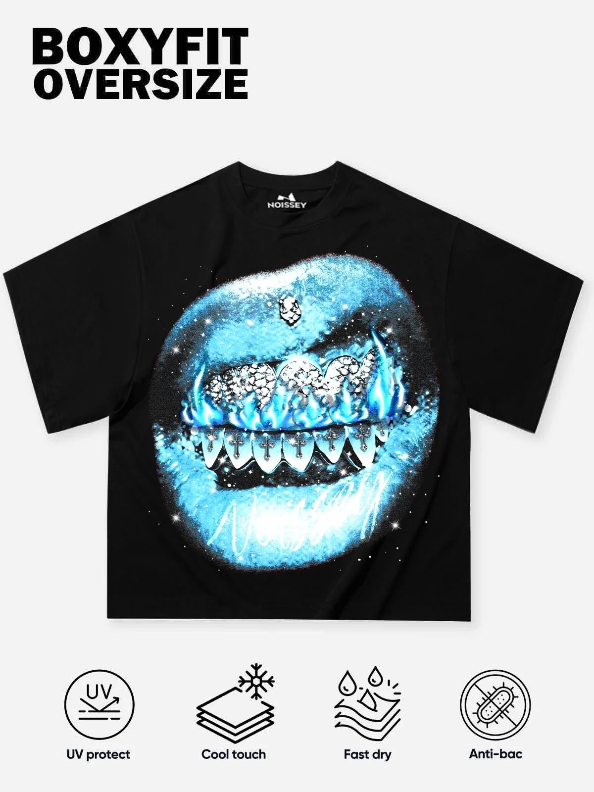 NOISSEY "GLACIER GRILLZ" ICE FLAME ARTWORK OVERSIZED TEE - Image 2