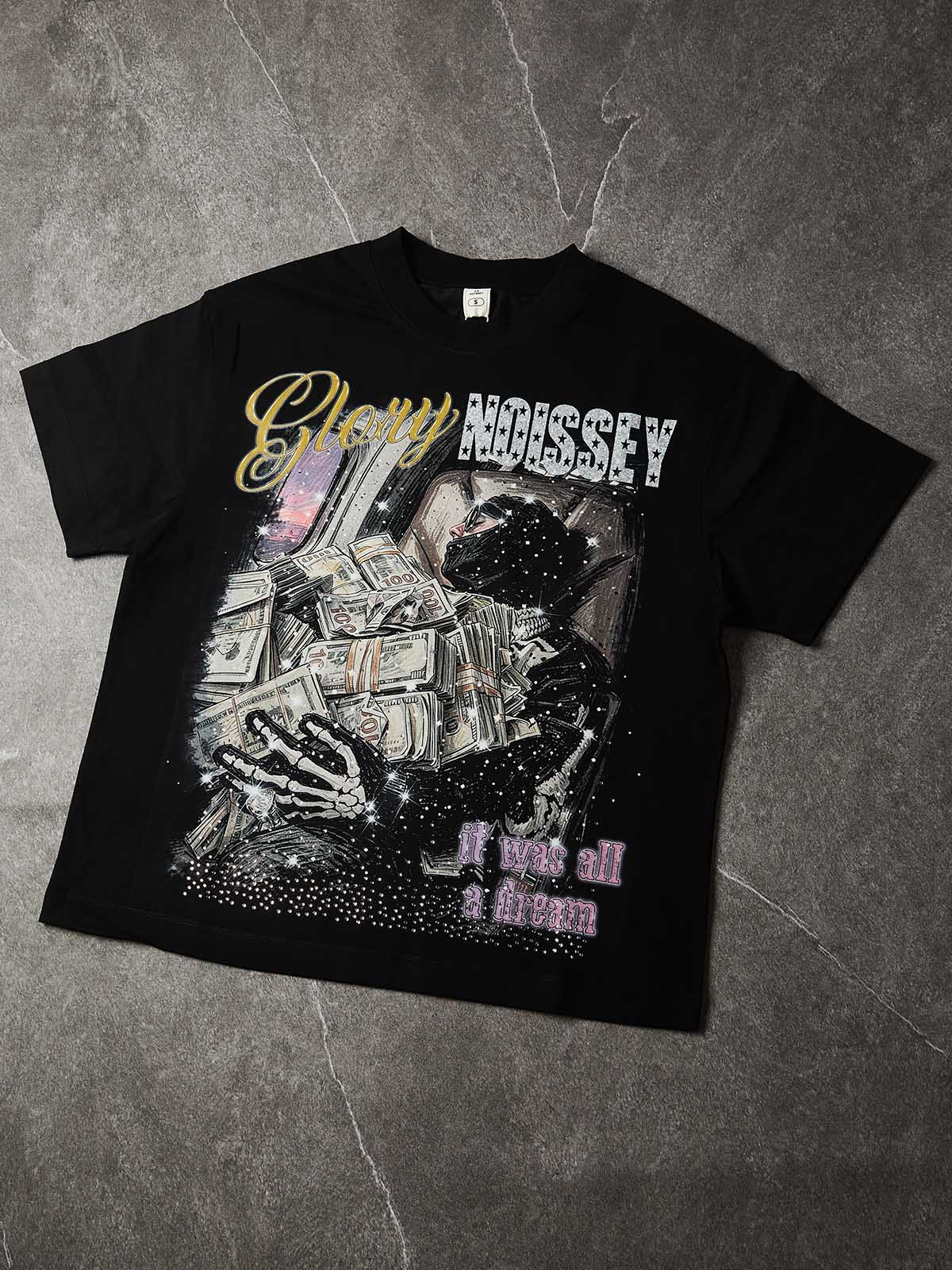 NOISSEY "Glory Dream" Private Jet Cash Skeleton Rhinestone Oversized Tee - Image 6