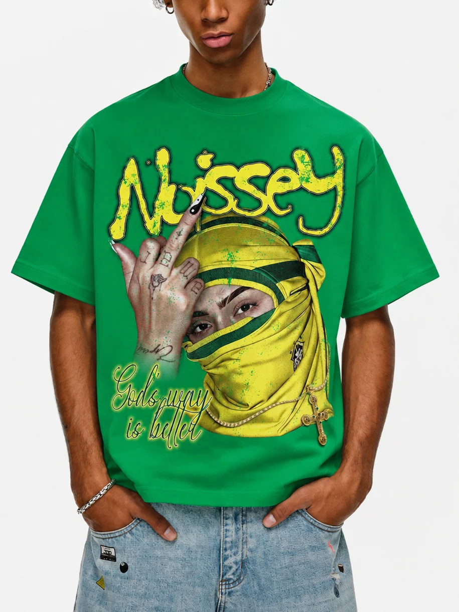 NOISSEY "God's Way" Masked Graphic Tee - Vibrant Street Green - Image 3