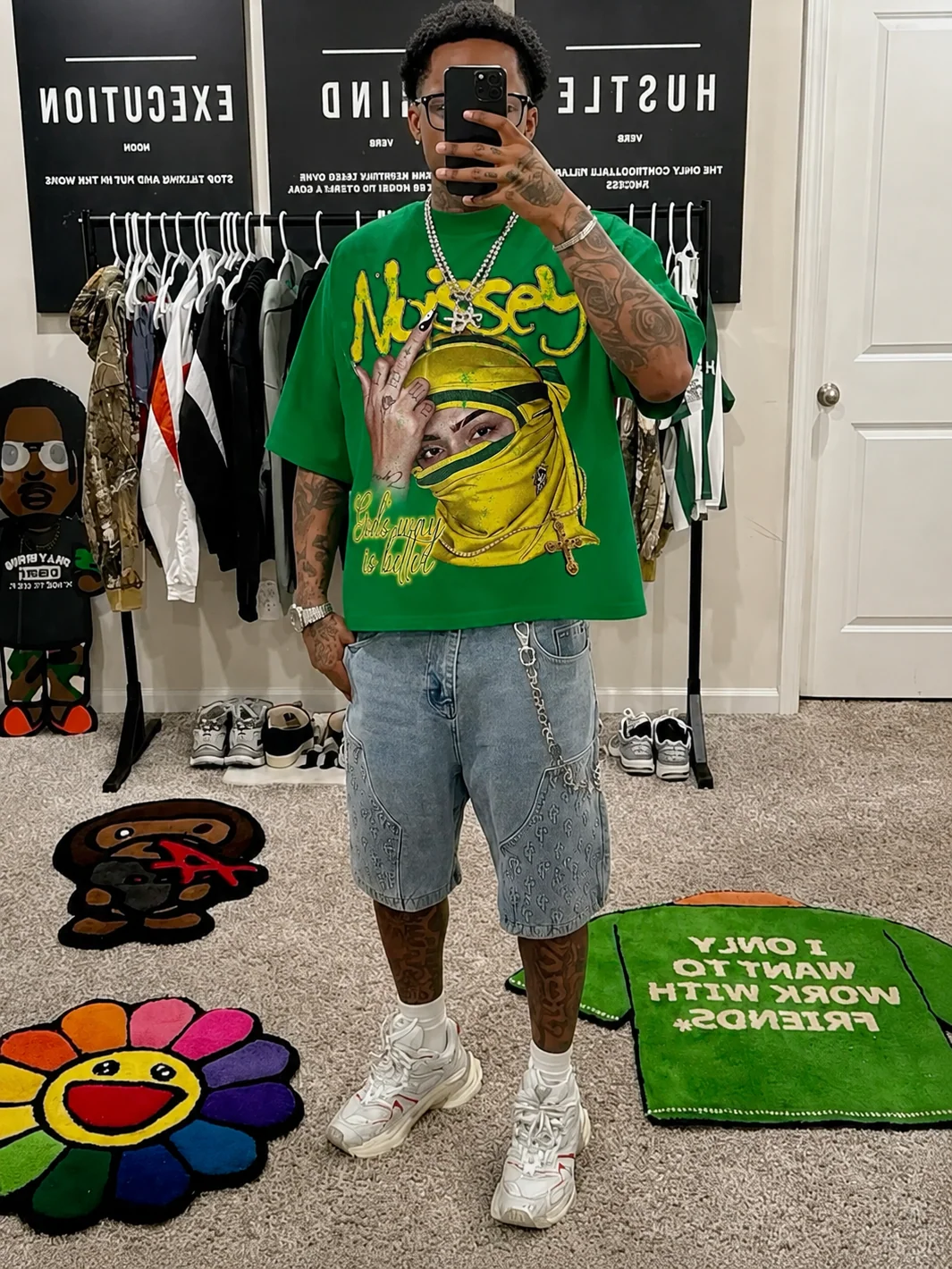 NOISSEY "God's Way" Masked Graphic Tee - Vibrant Street Green - Image 4