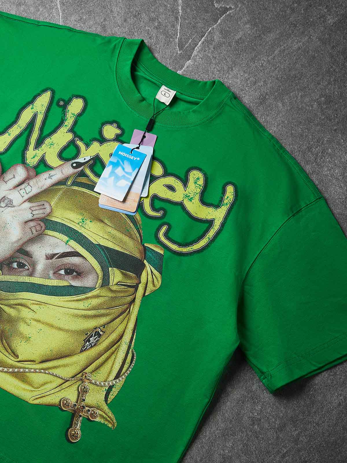 NOISSEY "God's Way" Masked Graphic Tee - Vibrant Street Green - Image 5