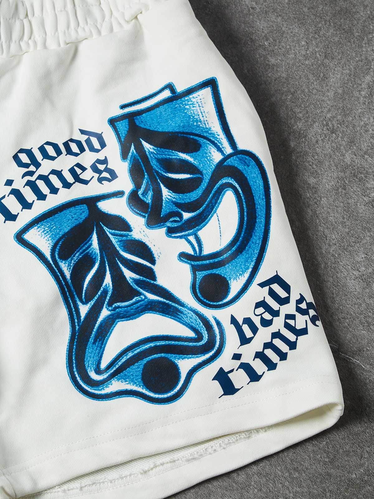 NOISSEY "Good Times Bad Times" Boxy Heavyweight Mask Art Shorts - White - Image 3
