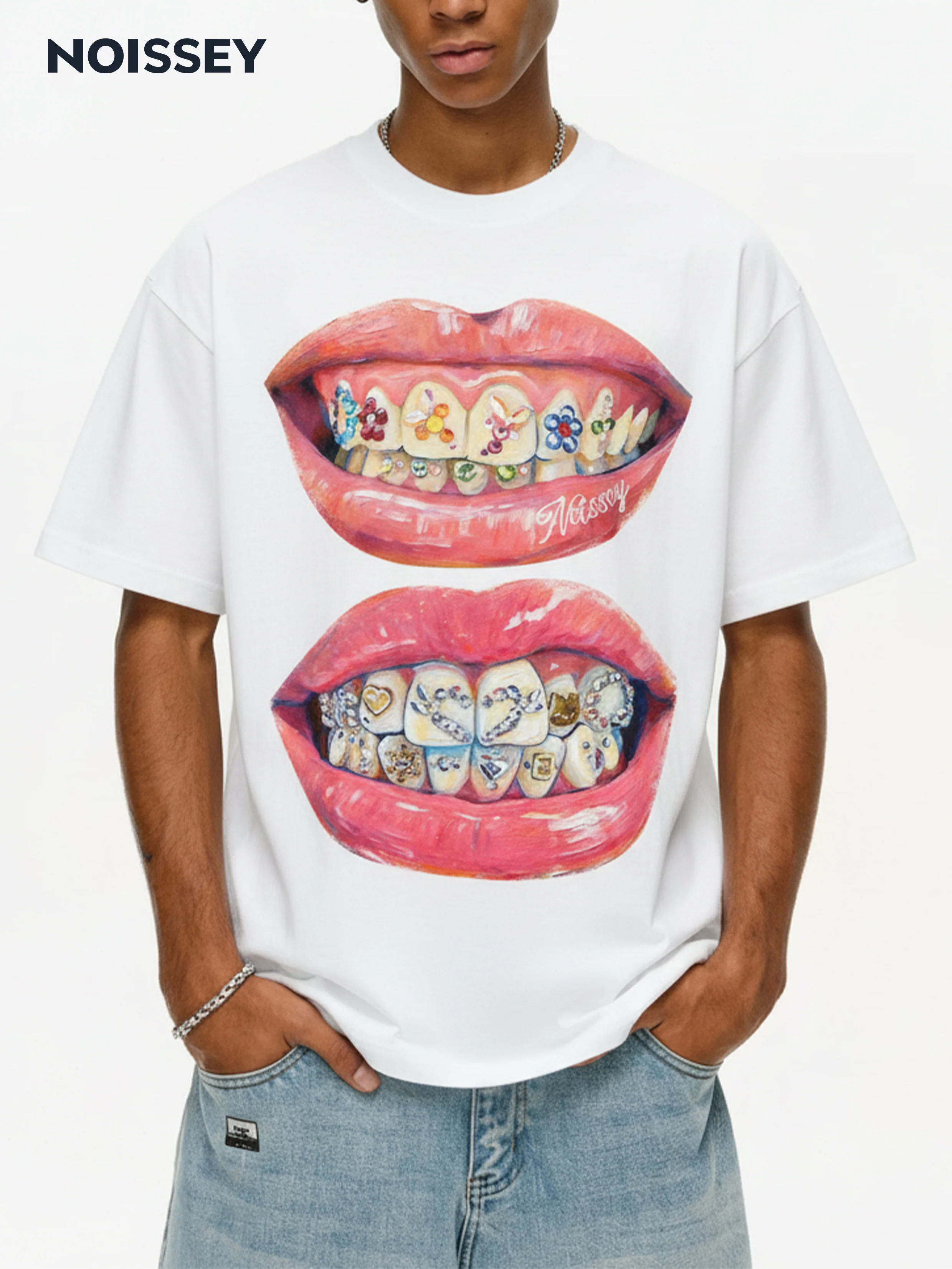 NOISSEY Hand-Drawn "Iced Out" Grillz Graphic Tee - Image 3