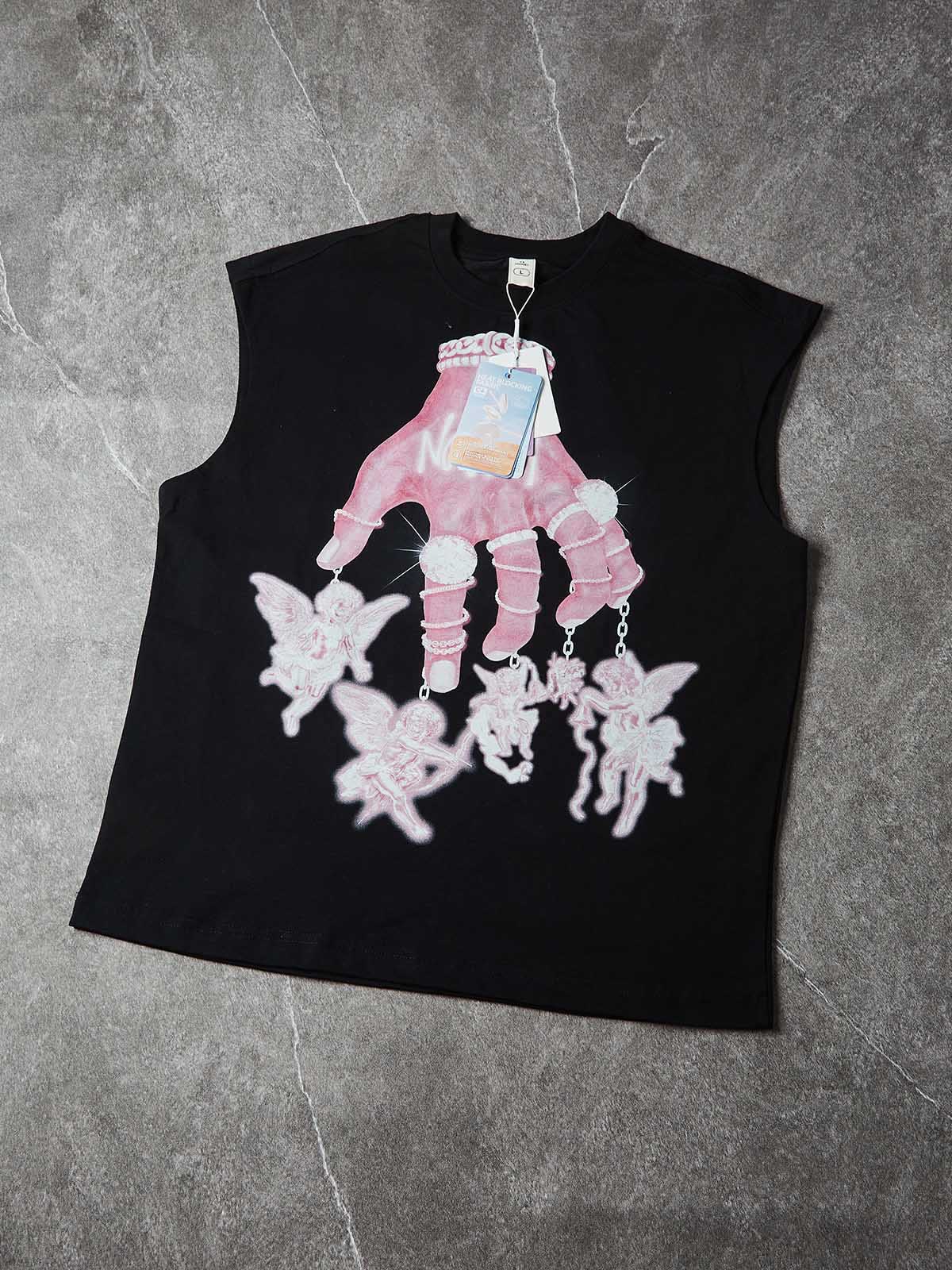 NOISSEY "Hand of Seraph" Pink Neon Tank Top - Onyx Black - Image 3
