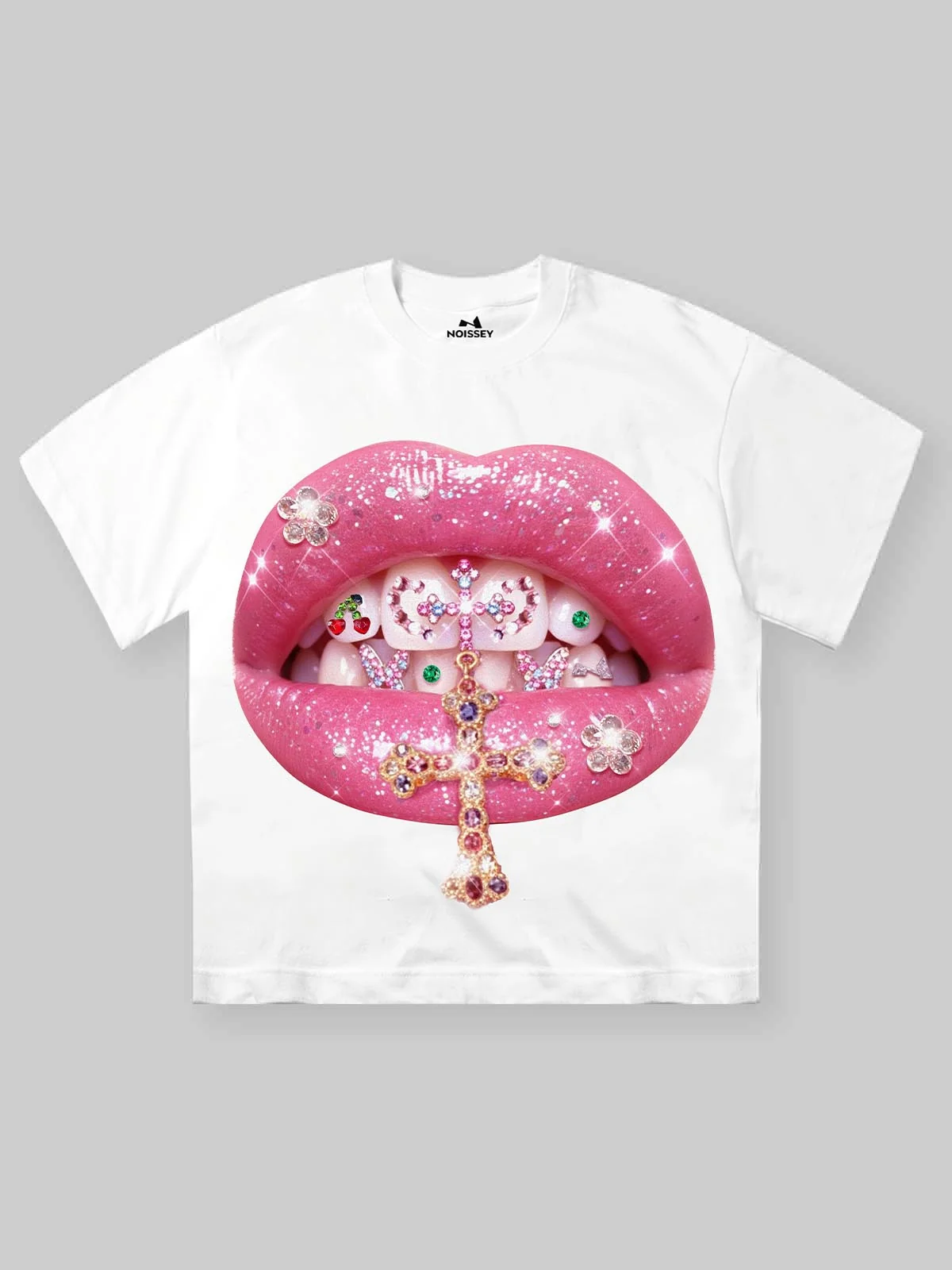 NOISSEY Y2K Grillz Tee - Rhinestone Graphic & Cool Touch Fabric