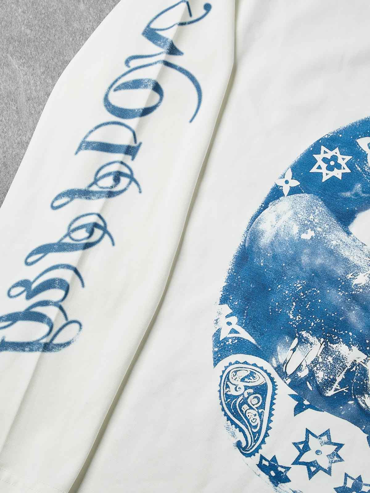NOISSEY "Hustle" Blue Paisley Lip Graphic Long Sleeve - White/Ice Blue - Image 4