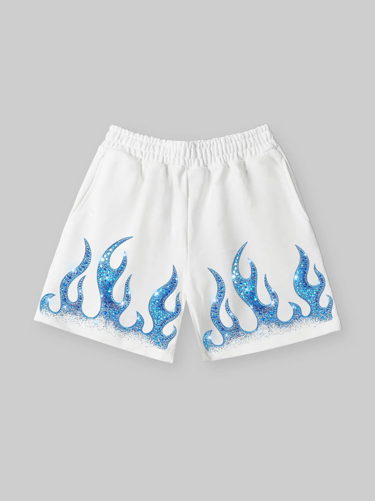 NOISSEY "ICE FLAME" Crystal Blue Artwork Relaxed Shorts - Pure White Crafted Shorts
