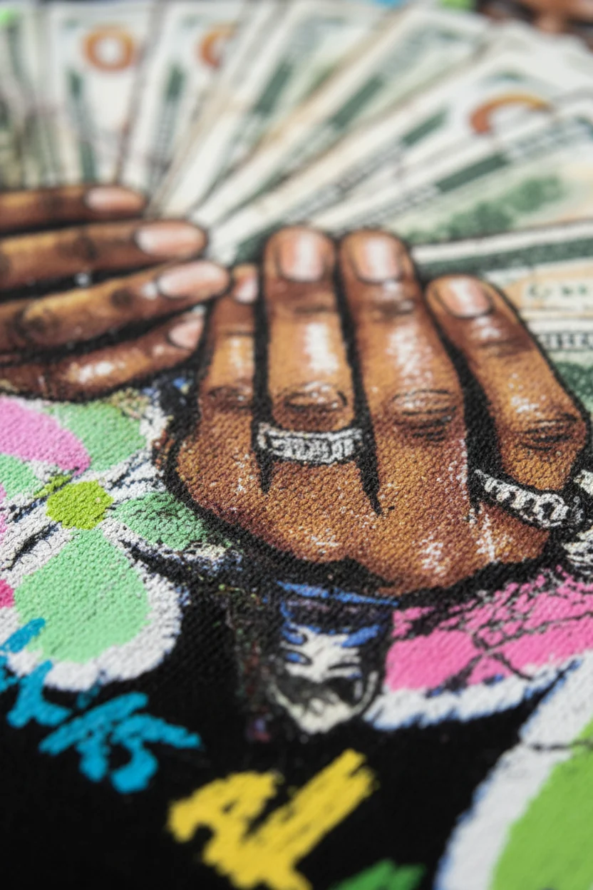 NOISSEY "It Was All A Dream" Hand-Drawn Cash Portrait & Graffiti Flowers Long Sleeve Tee Two Colors - Image 6