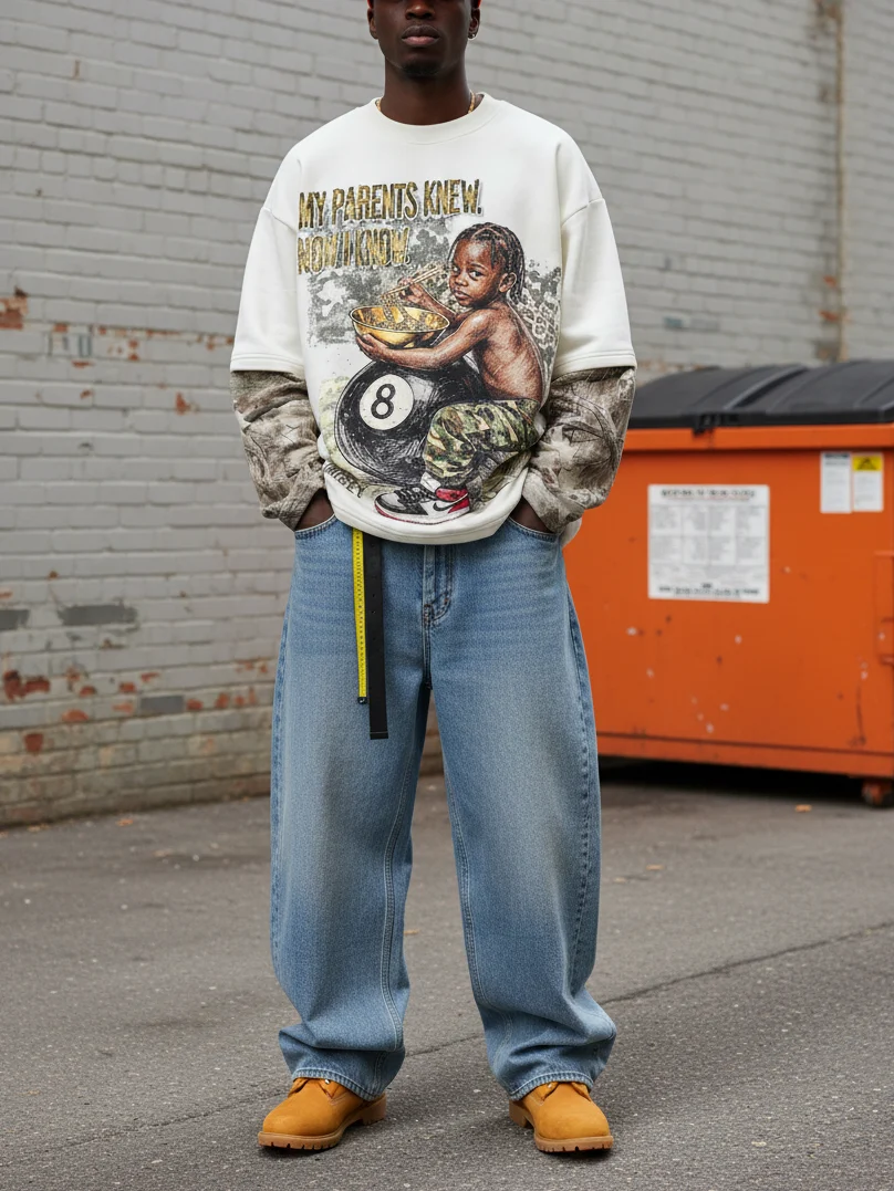 NOISSEY "Legacy Knowledge" Woodland Camo Layered Child Portrait Heavyweight Sweatshirt - Image 5