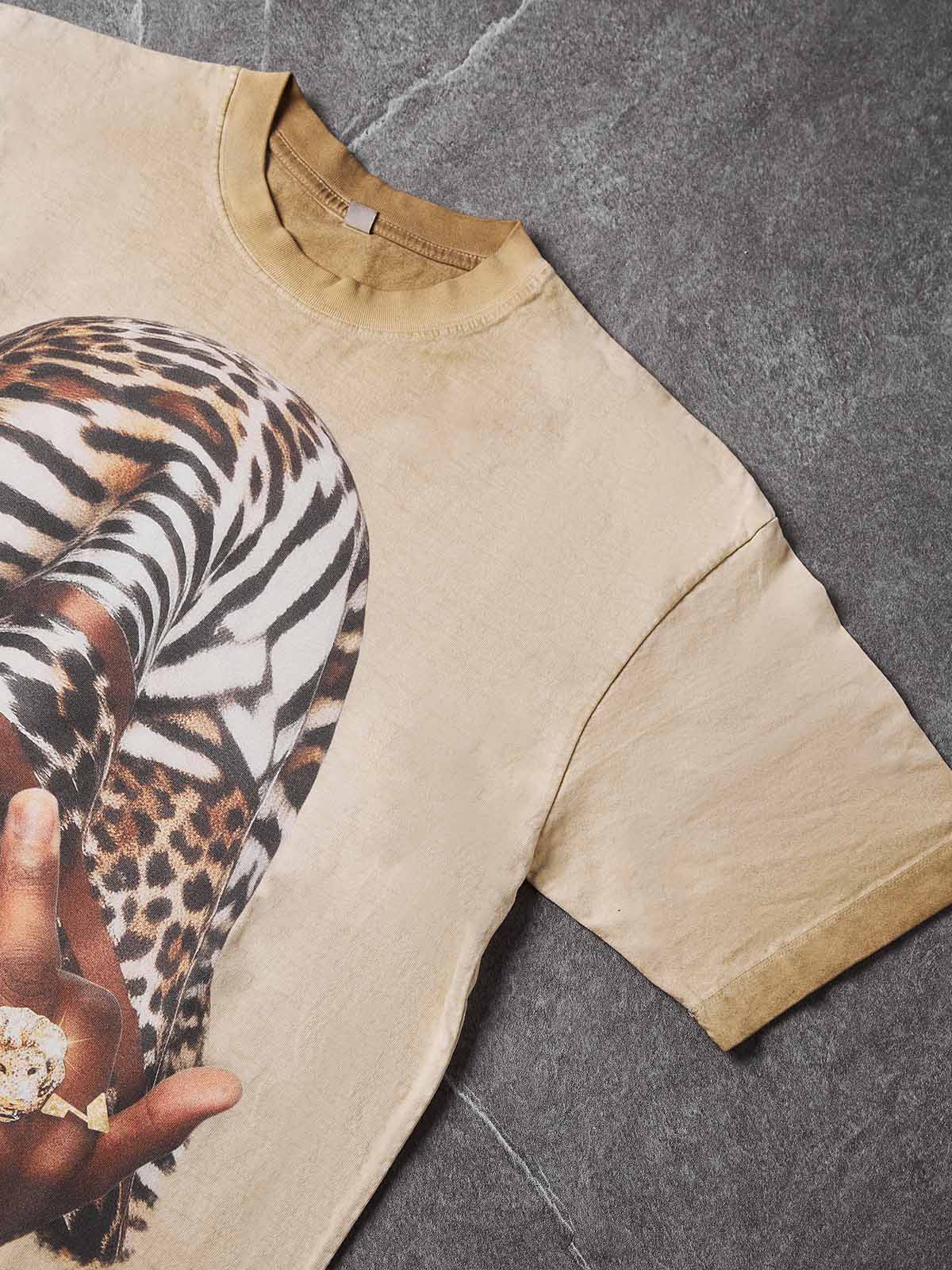 NOISSEY "Leopard Bandit" Graphic Oversized Tee - Sand Beige - Image 4