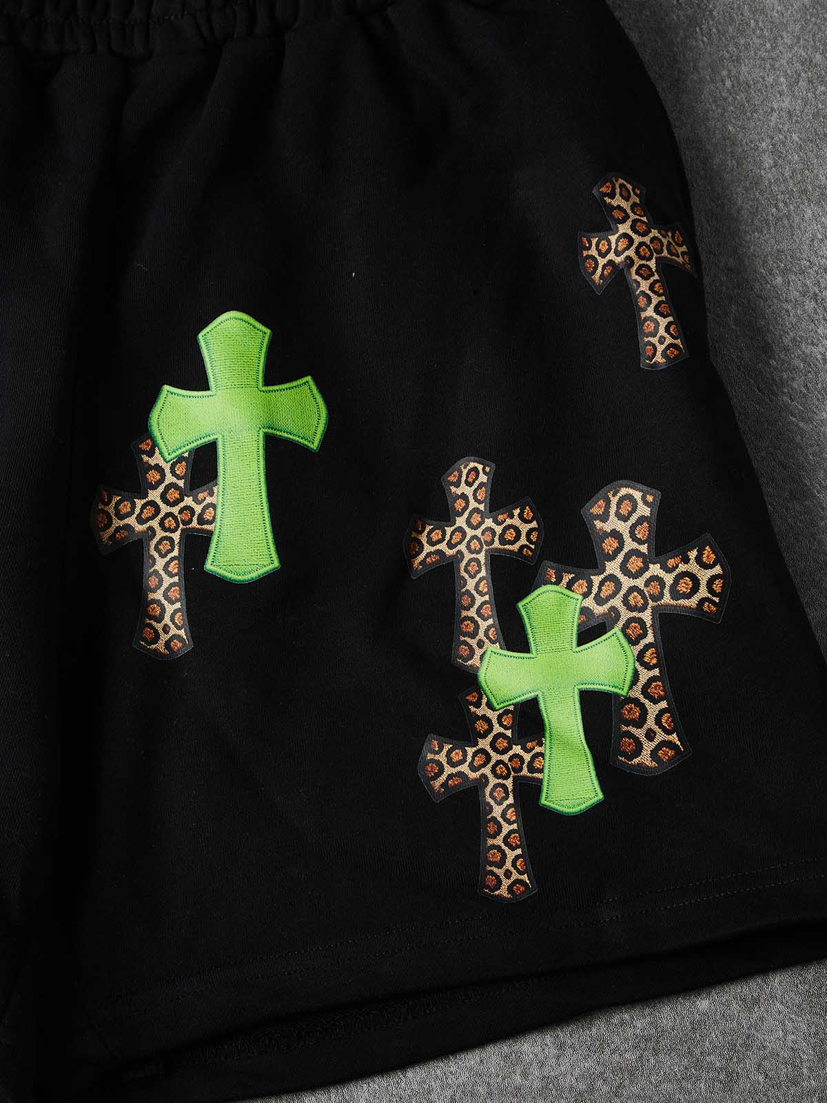 NOISSEY "LEOPARD CROSS" NEON GREEN EMBROIDERED SHORTS - Image 5