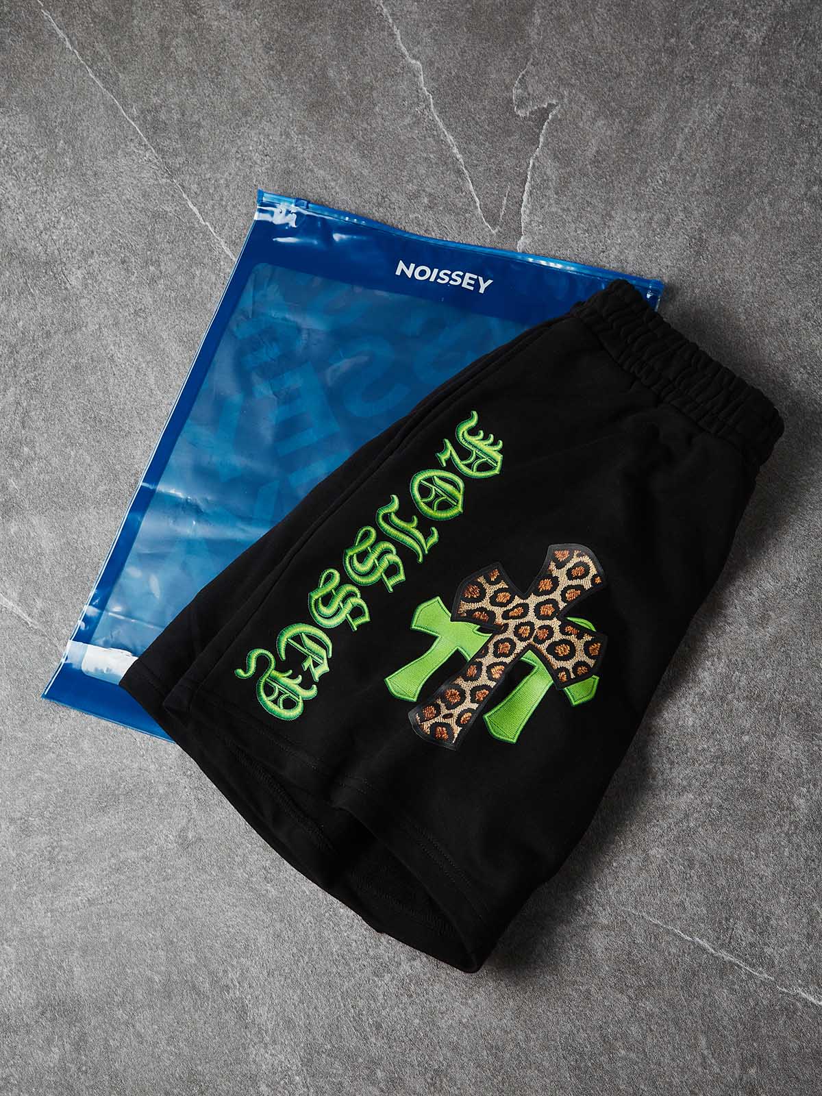 NOISSEY "LEOPARD CROSS" NEON GREEN EMBROIDERED SHORTS - Image 8