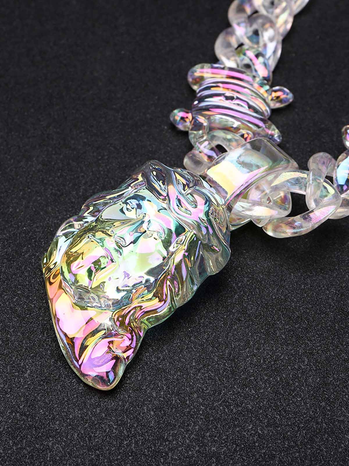 NOISSEY "Liquid Illusion" Holographic Clear Resin Jesus Piece Cuban Chain Necklace - Psychedelic Clear - Image 2