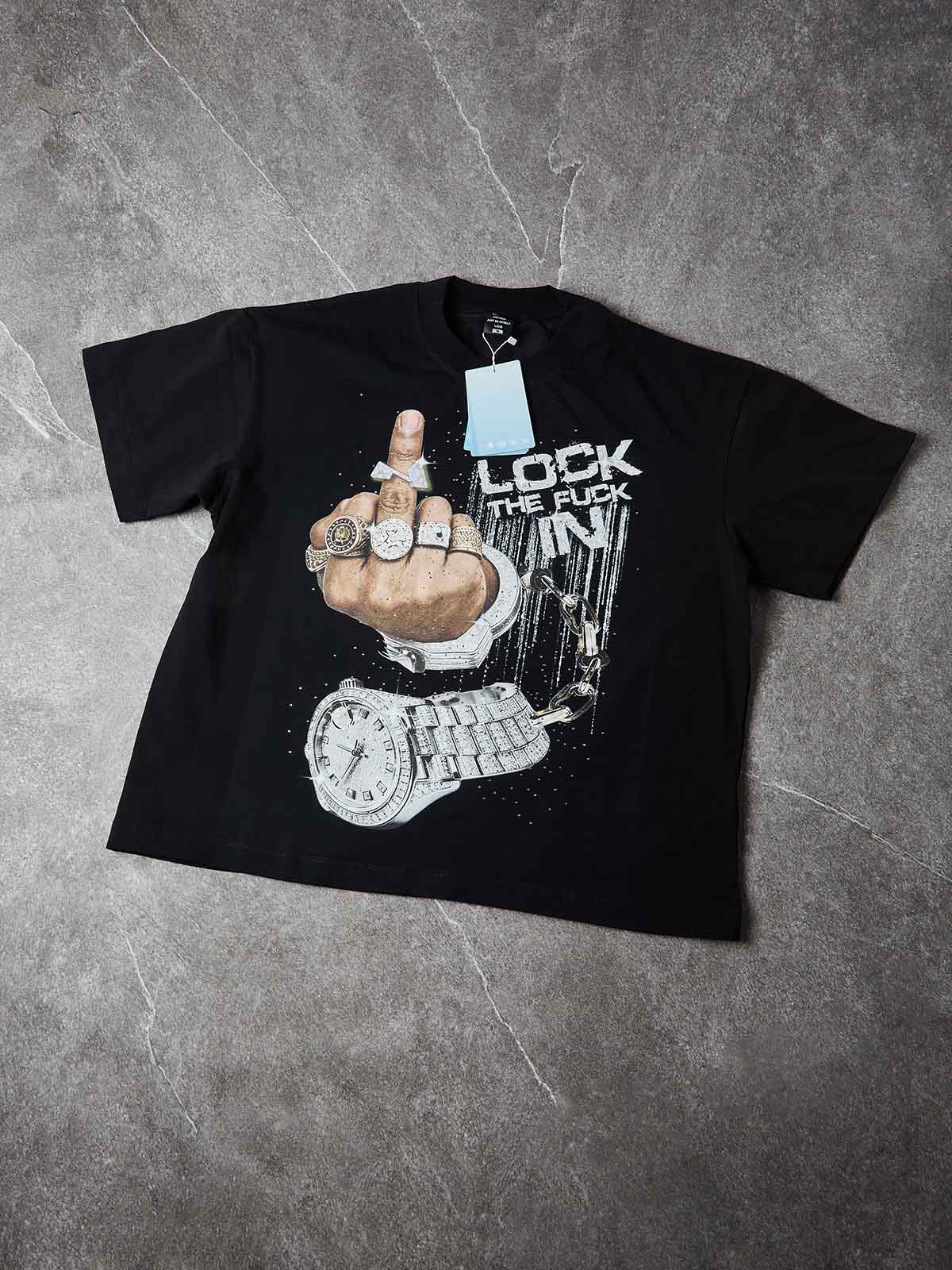 NOISSEY "LOCK THE FUCK IN" ICED OUT LUXURY GRAPHIC OVERSIZED T-SHIRT - Image 6