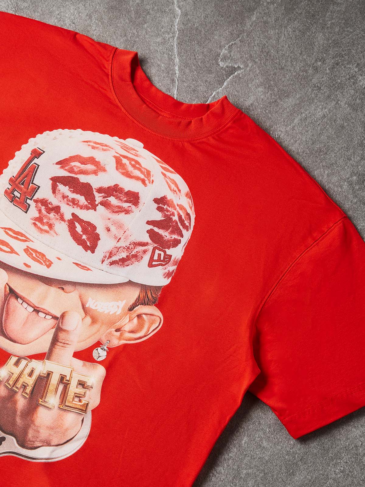 NOISSEY "LOVE HATE" Red Tee - Boxy Cartoon Print T-Shirt - Image 5