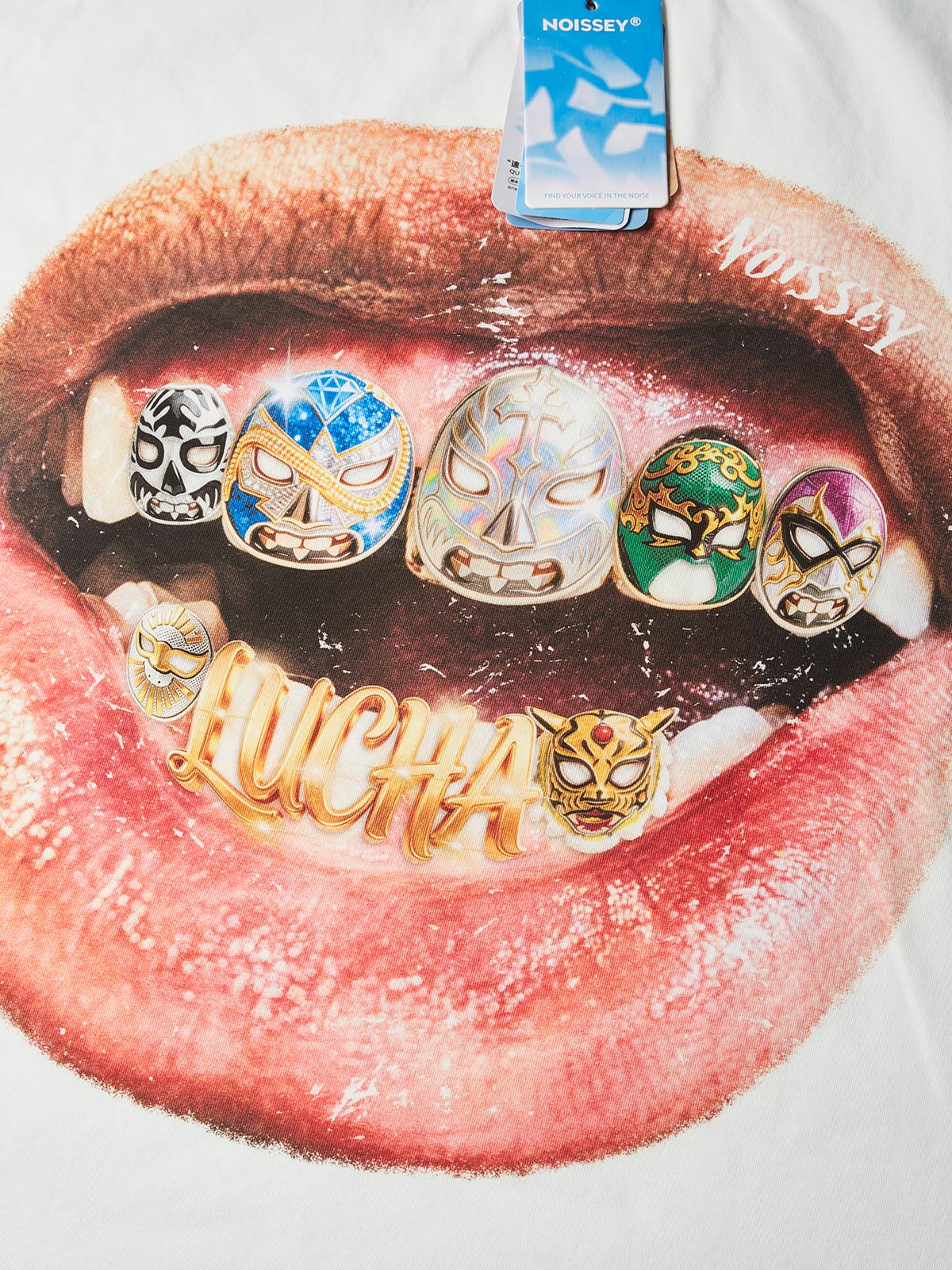 NOISSEY "Lucha Grillz" Wrestling Mask Iced-Out Art Print Oversized T-Shirt - Image 2