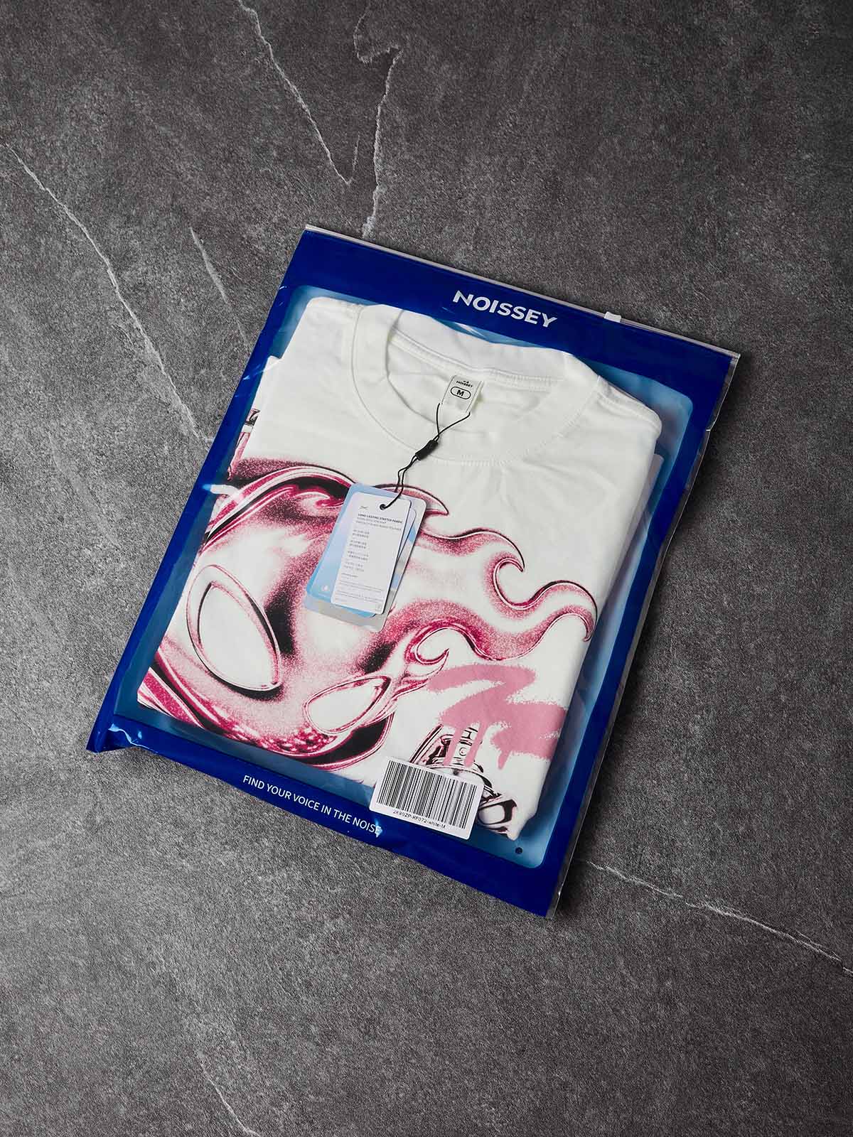 NOISSEY "Metallic Spray" Chrome Fire Man Character Boxy Tee - White - Image 10