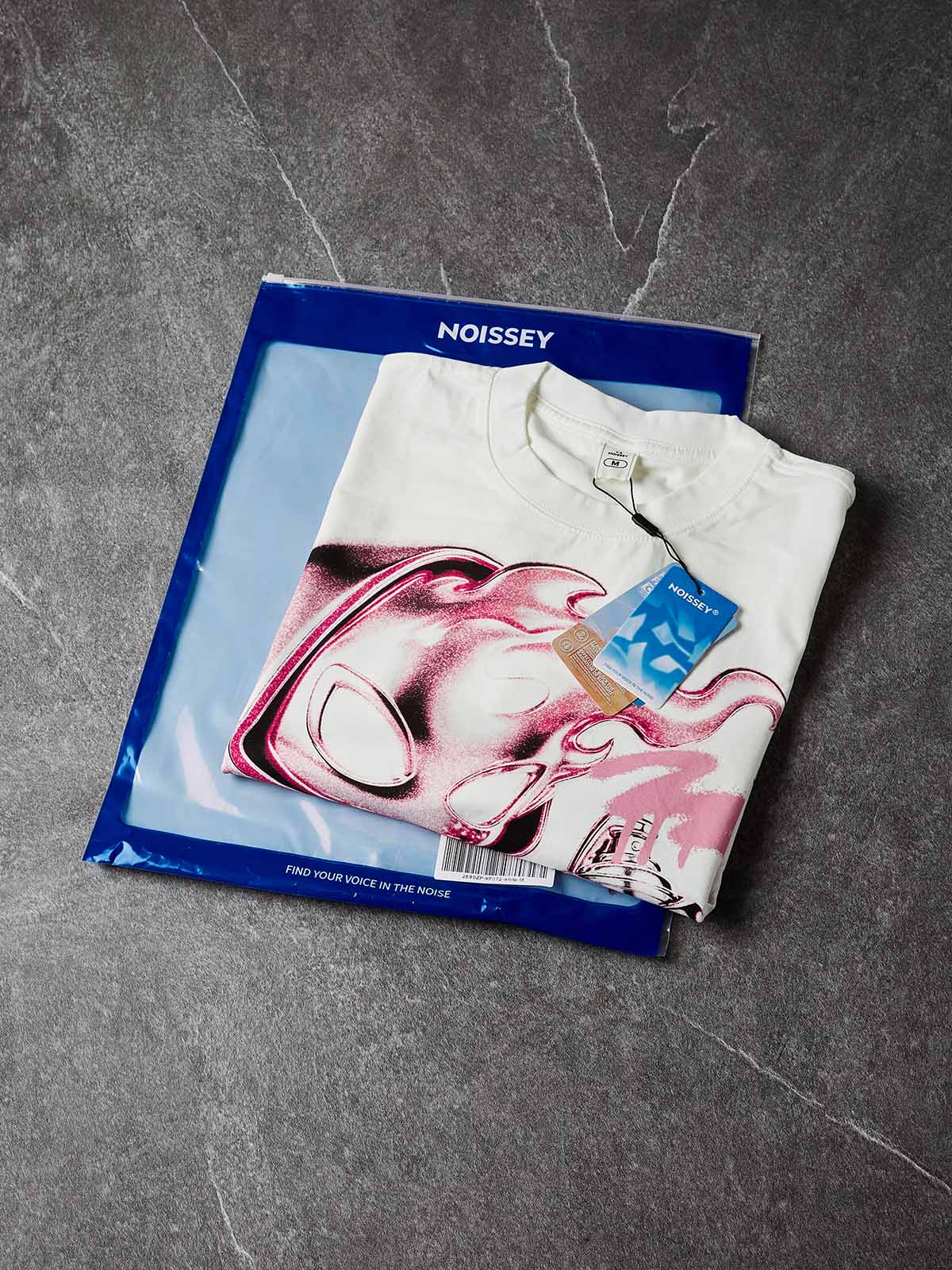 NOISSEY "Metallic Spray" Chrome Fire Man Character Boxy Tee - White - Image 11