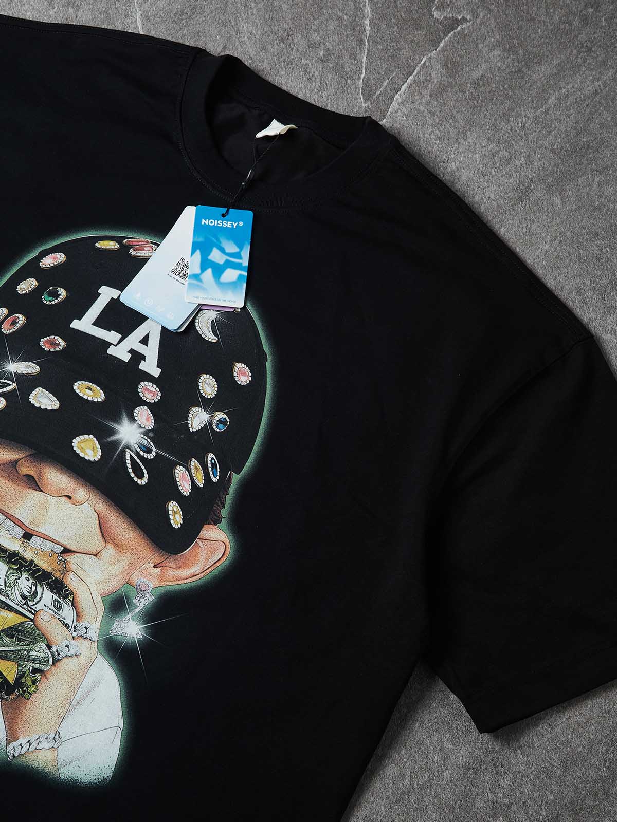 NOISSEY "MONEY BURGER" Glitter Boy Art Print Heavyweight T-Shirt - Pitch Black - Image 5