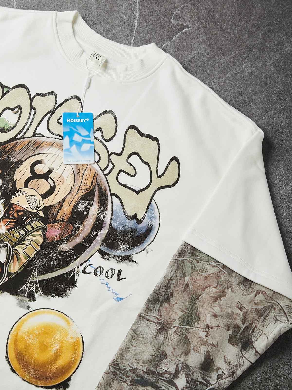 NOISSEY "Money is a Legal Drug" Camo Splice Sweatshirt - Premium Bone White - Image 5