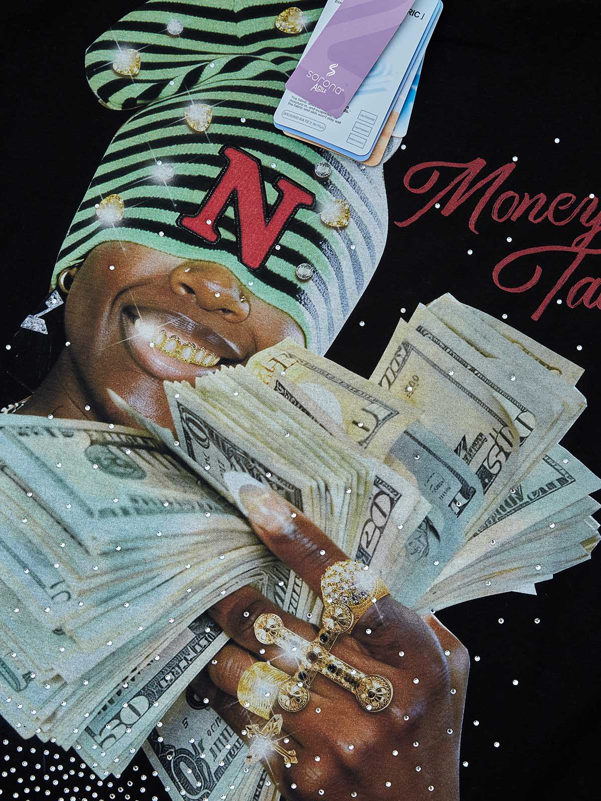 NOISSEY "Money Talks" Glitter Diamond Art T-Shirt - Black - Image 2