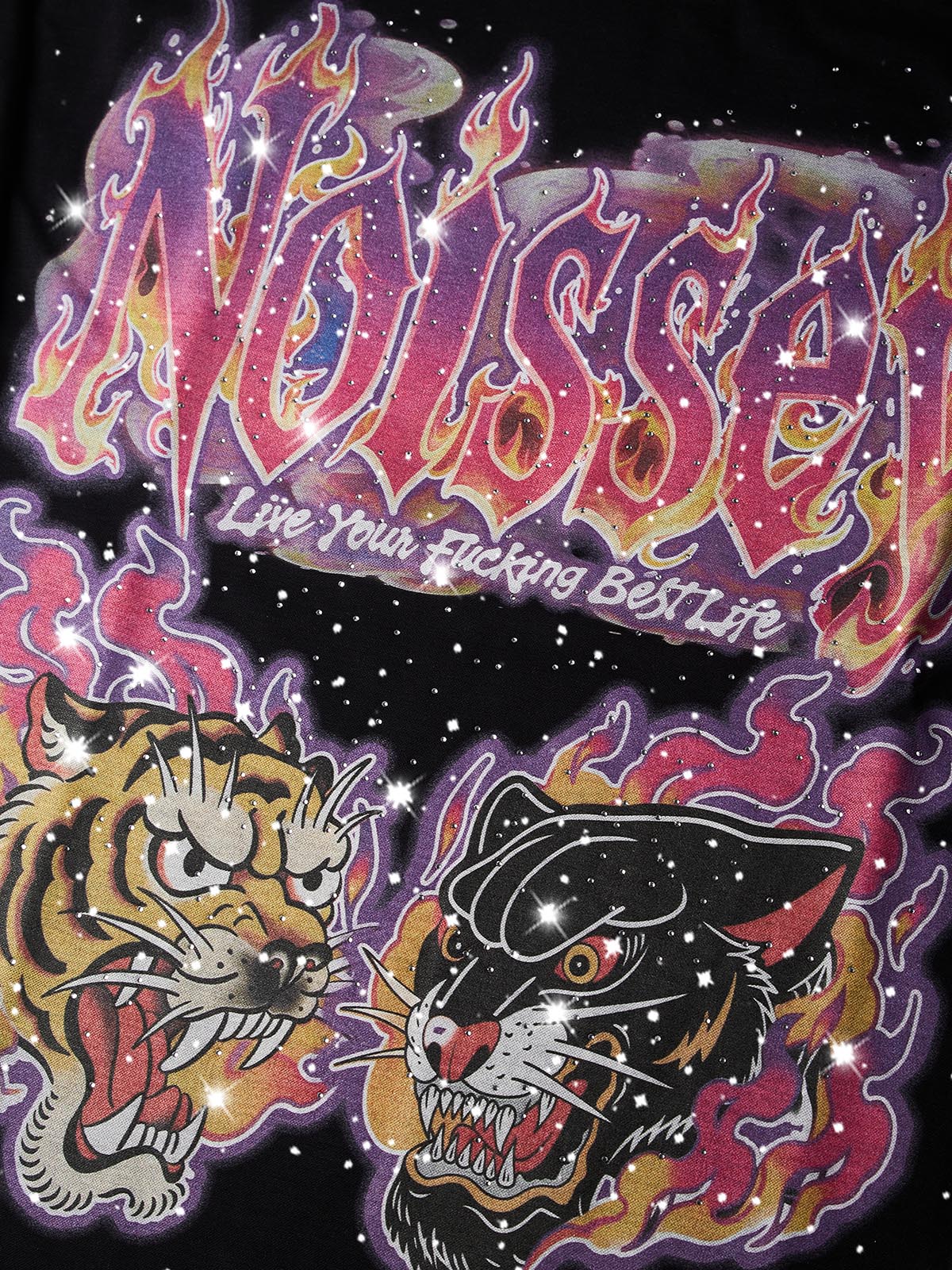 NOISSEY "Neon Cyber Beast" Jet Black Sweatshirt - Rhinestone Crafted Oversized Long-Sleeve - Image 2