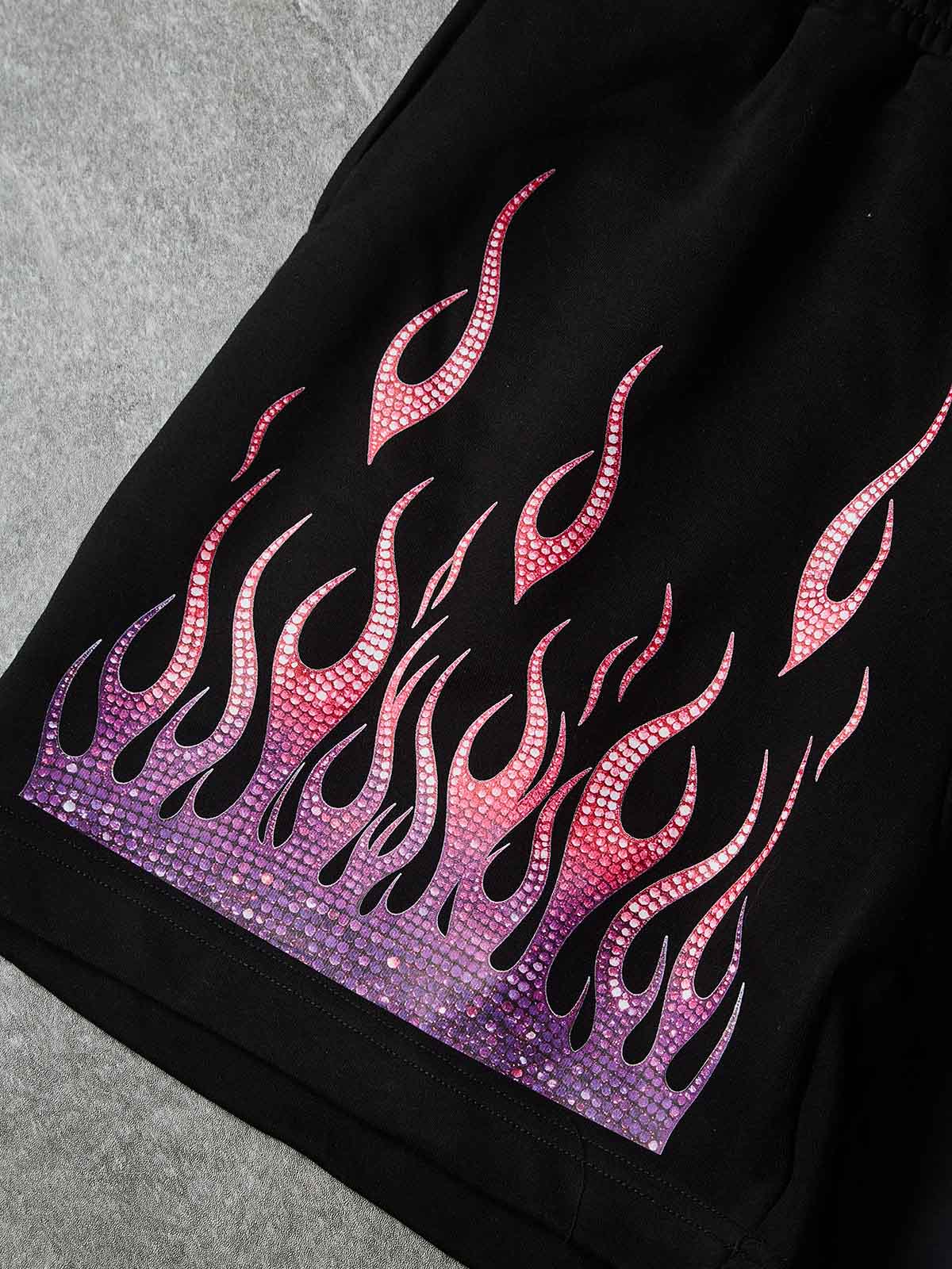 NOISSEY "Neon Embers" Gradient Graphic Flame Shorts - Onyx Black Heavyweight Street Shorts - Image 2