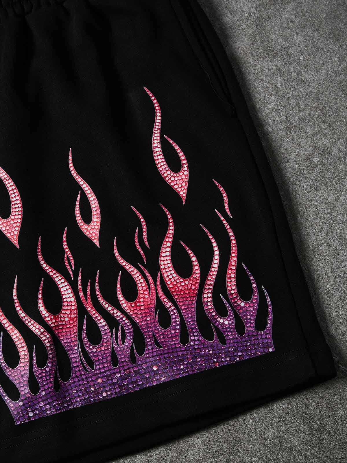 NOISSEY "Neon Embers" Gradient Graphic Flame Shorts - Onyx Black Heavyweight Street Shorts - Image 3