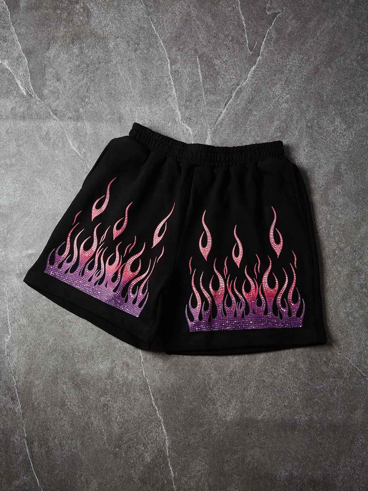 NOISSEY "Neon Embers" Gradient Graphic Flame Shorts - Onyx Black Heavyweight Street Shorts - Image 5