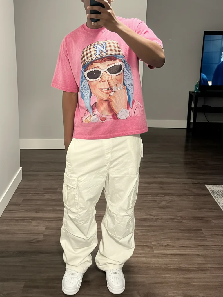 NOISSEY "Newman Defiance" Graphic Oversized Tee - Bubblegum Pink - Image 5