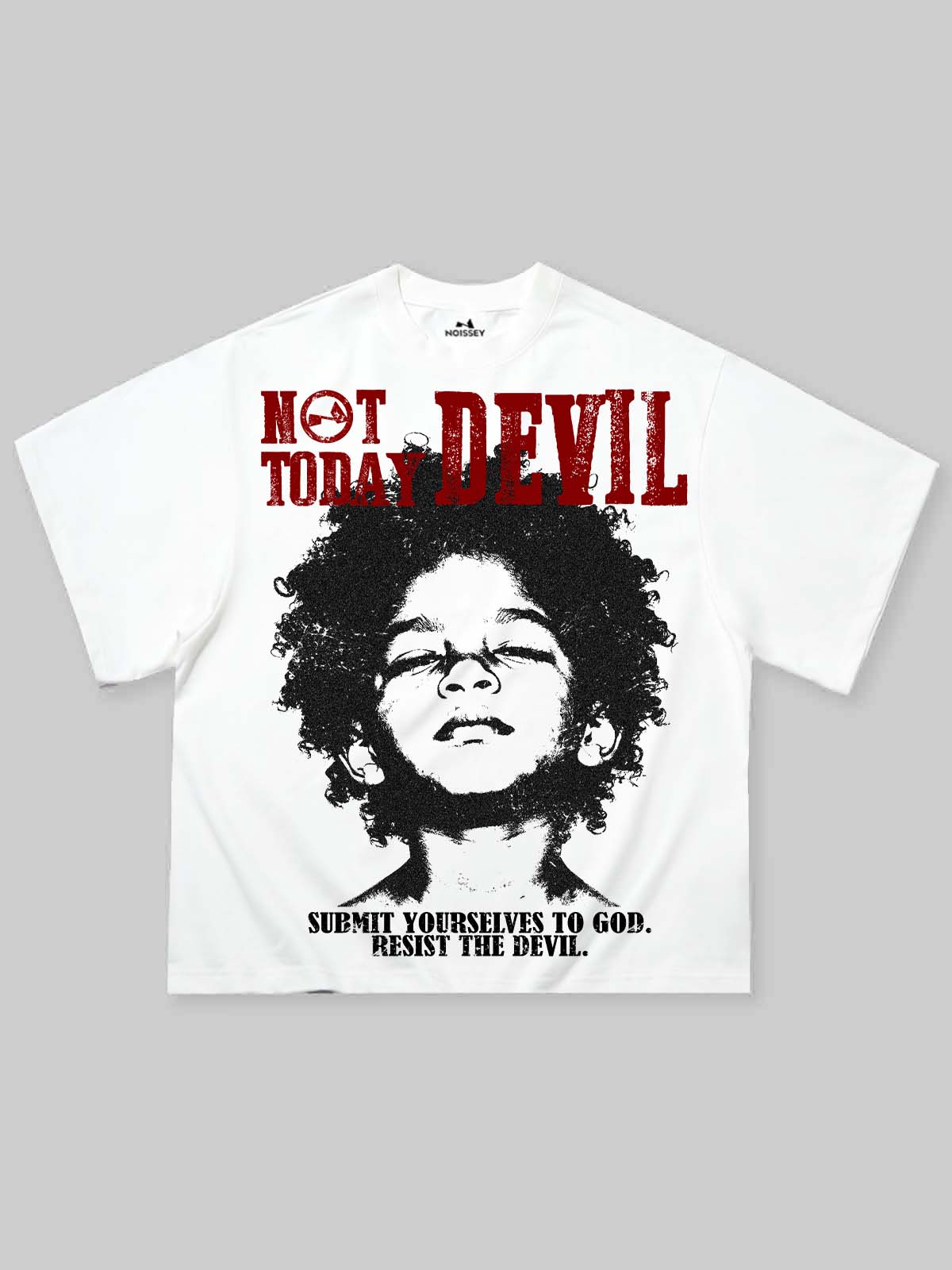 NOISSEY "Not Today Devil" Boxy Oversized Tee - Vintage Portrait Graphic Streetwear