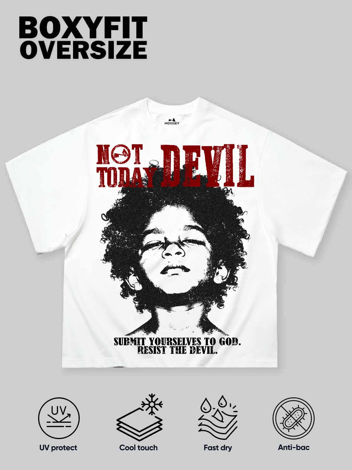 NOISSEY "Not Today Devil" Boxy Oversized Tee - Vintage Portrait Graphic Streetwear - Image 3